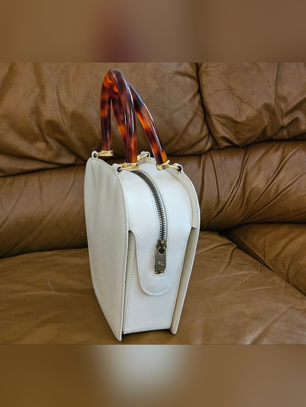 Etro Ivory Leather High-End Luxury Designer Double Handle Handbag (EXCELLENT) - Picture 10 of 16